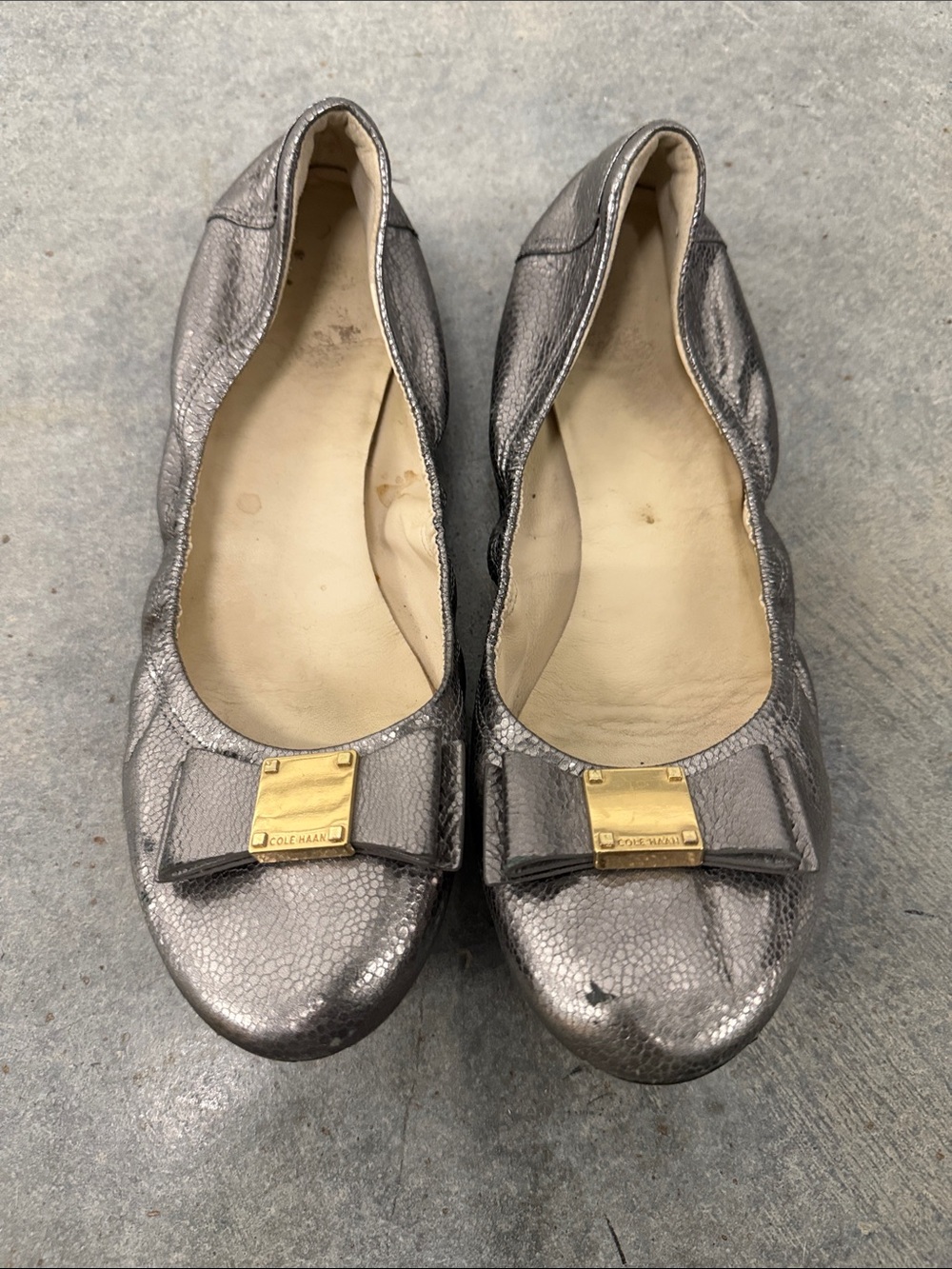 Cole Haan Metallic Silver Bow Ballet Flats